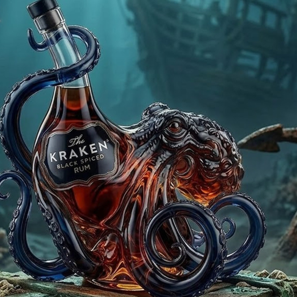 Vintage Collectible Glassware - Karafka do whisky Kraken Octopus, vintage