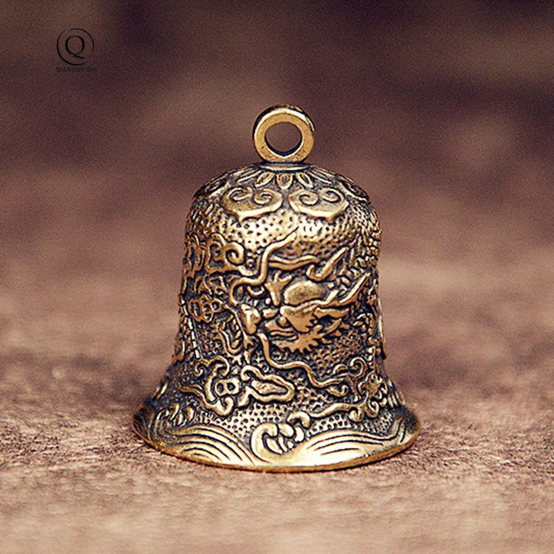 Vintage Collectible Bells - Vintage mosiężny dzwonek rzeźbiony totem smoka